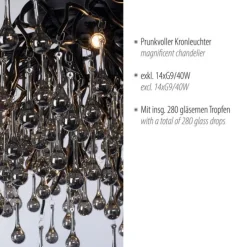 Paul Neuhaus Deckenleuchte ICICLE, schwarz, Kristallanhänger, 14-flammig