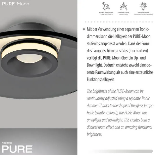 Paul Neuhaus Deckenleuchte PURE Moon platin (grau) dimmbar Wohnzimmer Küche