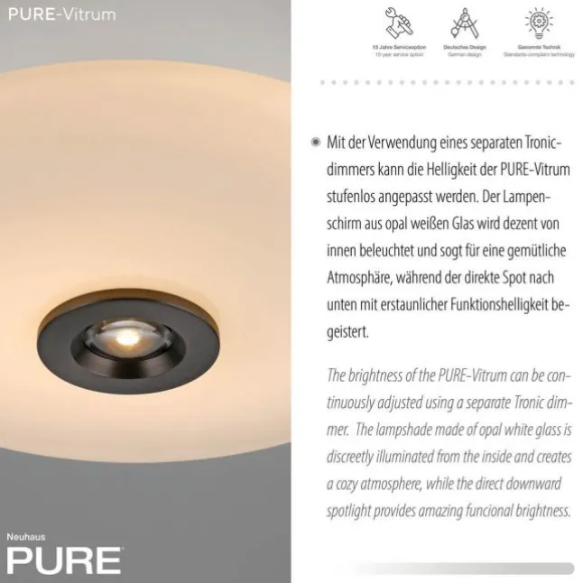 Paul Neuhaus Deckenleuchte PURE Vitrum dark-metal brown dimmbar