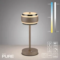 Paul Neuhaus LED Akku-Tischleuchte PURE Falling Rings, bronce, Touchdimmer,