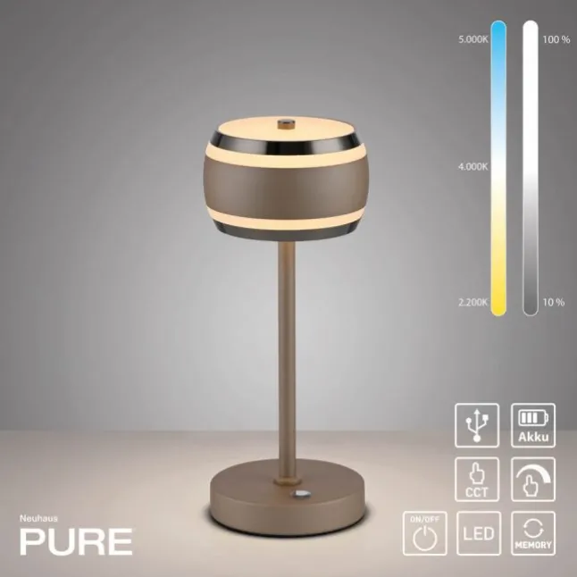 Paul Neuhaus LED Akku-Tischleuchte PURE Falling Rings, bronce, Touchdimmer,