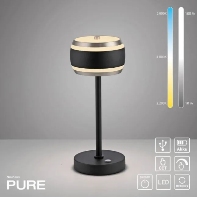 Paul Neuhaus LED Akku-Tischleuchte PURE Falling Rings,black pearl/diamond , Touch