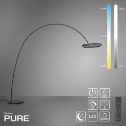 Paul Neuhaus LED Bogenlampe PURE Loop-Bow, black pearl, Stehleuchte, dimmbar