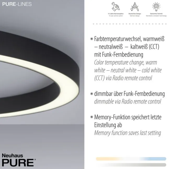 Paul Neuhaus LED Deckenleuchte PURE Lines Round graphite 70cm CCT Fernbedienung