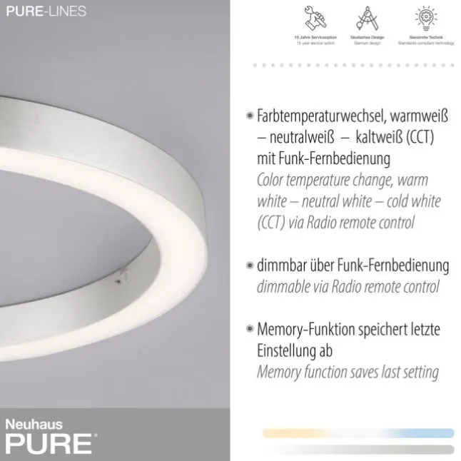 Paul Neuhaus LED Deckenleuchte PURE Lines Round diamond (alu) 50cm CCT Fernbedienung
