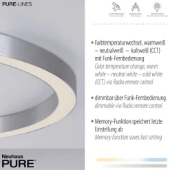 Paul Neuhaus LED Deckenleuchte PURE Lines Round diamond (alu) 70x70 CCT Fernbedienung