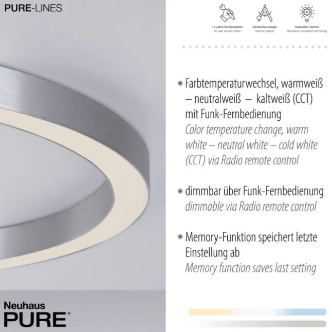 Paul Neuhaus LED Deckenleuchte PURE Lines Round diamond (alu) 70x70 CCT Fernbedienung