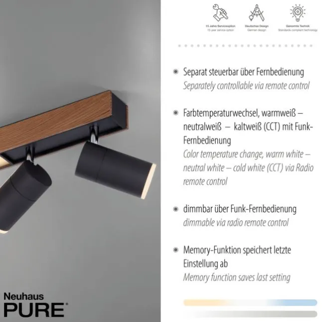 Paul Neuhaus LED Deckenleuchte PURE Lines Spot oak/graphite dimmbar CCT drehbar