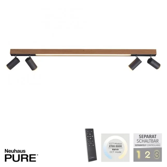 Paul Neuhaus LED Deckenleuchte PURE Lines Spot oak/graphite dimmbar CCT drehbar