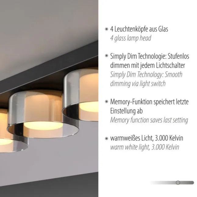 Paul Neuhaus LED Deckenleuchte 4 flammig dimmbar per Switchmo