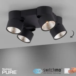 Paul Neuhaus LED Deckenleuchte PURE Nola schwarz 4 flammig drehbar dimmbar