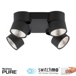 Paul Neuhaus LED Deckenleuchte PURE Nola schwarz 4 flammig drehbar dimmbar