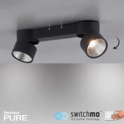 Paul Neuhaus LED Deckenleuchte PURE Nola schwarz 2 flammig drehbar dimmbar