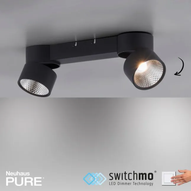 Paul Neuhaus LED Deckenleuchte PURE Nola schwarz 2 flammig drehbar dimmbar