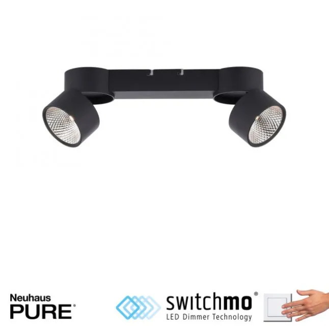 Paul Neuhaus LED Deckenleuchte PURE Nola schwarz 2 flammig drehbar dimmbar