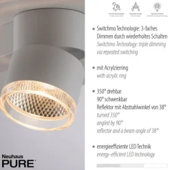 Paul Neuhaus LED Deckenleuchte PURE Nola weiß 2 flammig drehbar dimmbar
