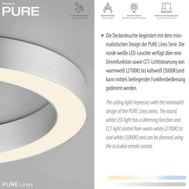 Paul Neuhaus LED Deckenleuchte PURE Lines Round, diamond (alu)