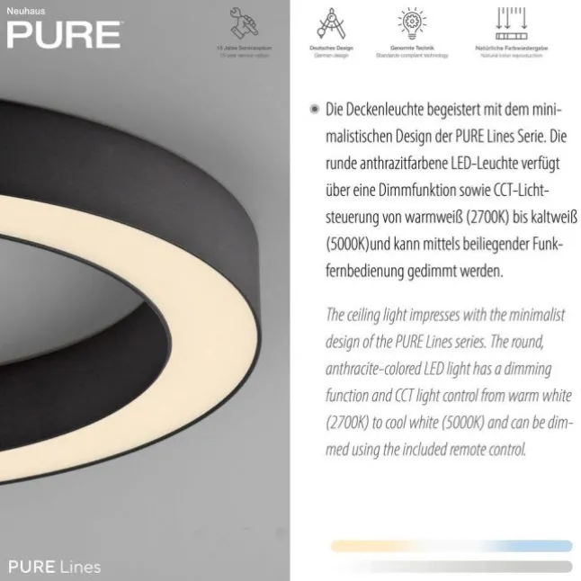 Paul Neuhaus LED Deckenleuchte PURE Lines Round, graphite