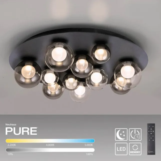 Paul Neuhaus LED Deckenleuchte PURE Popup, mystic grey, dimmbar, Funk-FB, Memoryfunktion