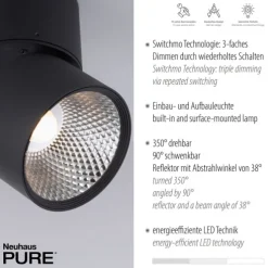 Paul Neuhaus LED Deckenstrahler PURE Nola schwarz 1 flammig drehbar dimmbar