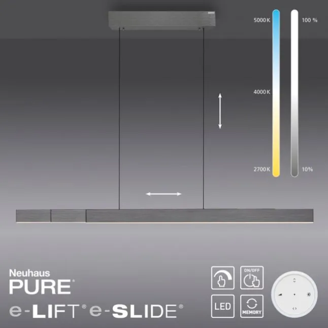 Paul Neuhaus LED Pendelleuchte PURE Moto-Rise platin (grau) elektrisch