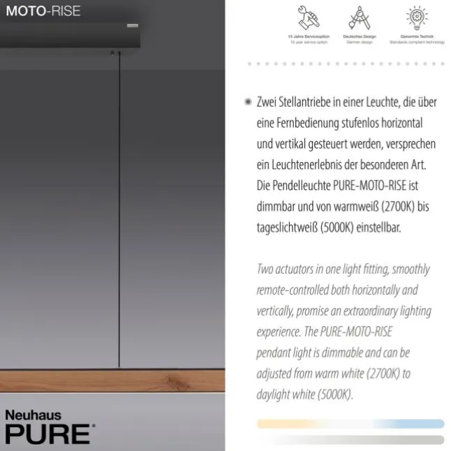 Paul Neuhaus LED Pendelleuchte PURE Moto-Rise oak/black pearl elektrisch