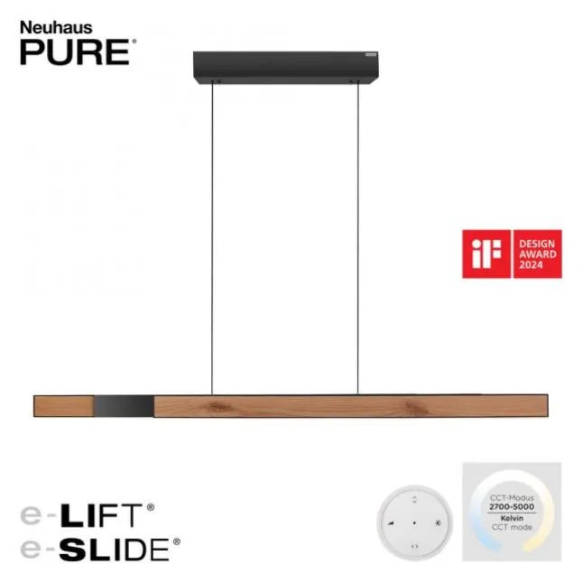 Paul Neuhaus LED Pendelleuchte PURE Moto-Rise oak/black pearl elektrisch