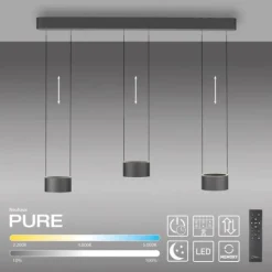 Paul Neuhaus LED Pendelleuchte PURE Clipse, platin (grau), Fernbedienung, Comfort Lift, Memoryfunktion