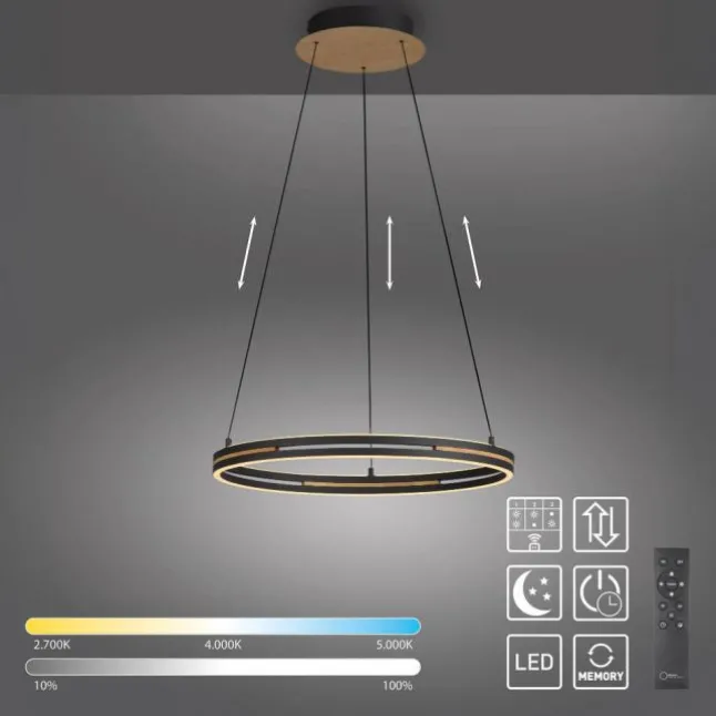 Paul Neuhaus LED Pendelleuchte, Ringleuchte SVEJA, Holz-natur
