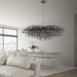 Paul Neuhaus LED Pendelleuchte ICICLE schwarz Kronleuchter Glasanhänger Kristall