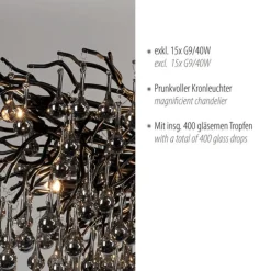 Paul Neuhaus LED Pendelleuchte ICICLE schwarz Kronleuchter Glasanhänger Kristall