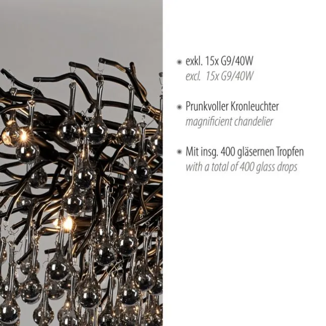 Paul Neuhaus LED Pendelleuchte ICICLE schwarz Kronleuchter Glasanhänger Kristall
