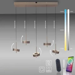 Paul Neuhaus LED Pendelleuchte Q-ROTATE 5 flammig braun höhenverstellbar