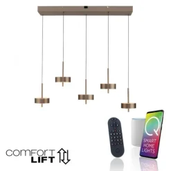 Paul Neuhaus LED Pendelleuchte Q-ROTATE 5 flammig braun höhenverstellbar