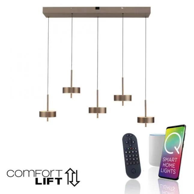 Paul Neuhaus LED Pendelleuchte Q-ROTATE 5 flammig braun höhenverstellbar