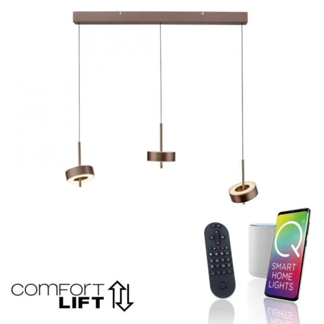 Paul Neuhaus LED Pendelleuchte Q-ROTATE 3 flammig braun höhenverstellbar