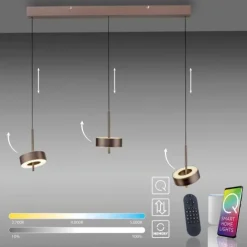 Paul Neuhaus LED Pendelleuchte Q-ROTATE 3 flammig braun höhenverstellbar