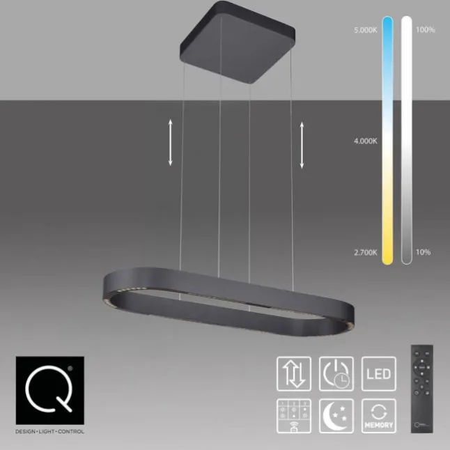 Paul Neuhaus LED Pendelleuchte Q-STRETTO, schwarz, mit Fernbedienung