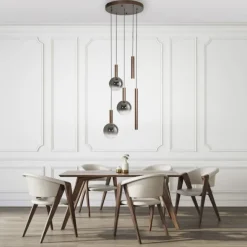 Paul Neuhaus LED Pendelleuchte BOWL, braun 5fl. dimmbar, rund