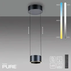 Paul Neuhaus LED Pendelleuchte PURE Clipse, platin (grau), Fernbedienung, Comfort Lift, Memoryfunktion