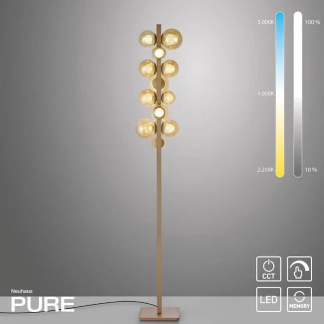 Paul Neuhaus LED Stehleuchte PURE Popup bronce dimmbar Amberglas