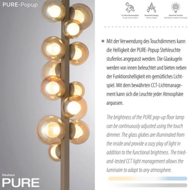 Paul Neuhaus LED Stehleuchte PURE Popup bronce dimmbar Amberglas
