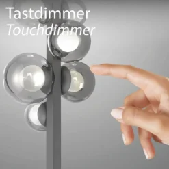 Paul Neuhaus LED Stehleuchte PURE Popup platin (grau) dimmbar Rauchglas CCT