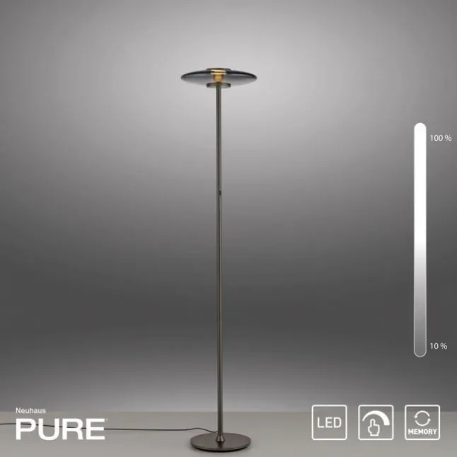 Paul Neuhaus LED Stehleuchte PURE Vitrum platin (grau) Touch Rauchglas