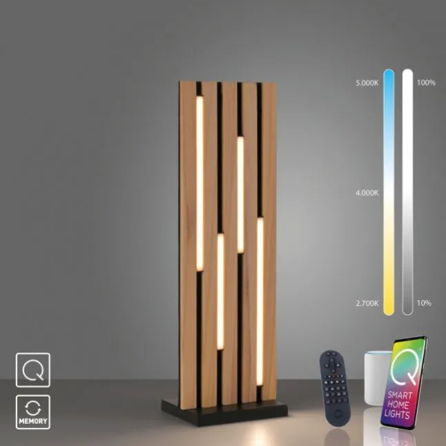 Paul Neuhaus LED Tischleuchte Q-AKUSTIK Holz-natur Smarthome App CCT