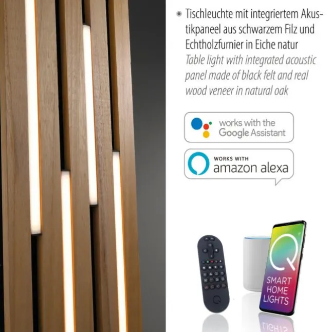 Paul Neuhaus LED Tischleuchte Q-AKUSTIK Holz-natur Smarthome App CCT