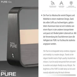 Paul Neuhaus LED Tischleuchte Pure Go grau Akku Touch USB