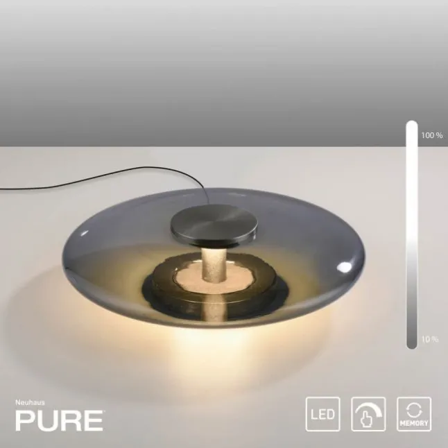 Paul Neuhaus LED Tischleuchte PURE Vitrum platin (grau) Touch dimmbar Rauchglas