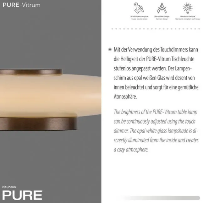 Paul Neuhaus LED Tischleuchte PURE Vitrum dark-metal-brown Touch