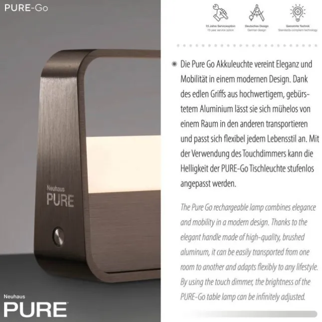 Paul Neuhaus LED Tischleuchte Pure Go dark-metal brown Akku Touch USB